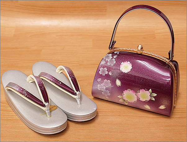 パンチホールカメラ 専用　和装　草履バッグセット　紫×黒　未使用 和装用バッグ