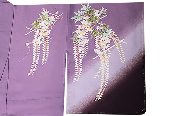 洗える着物(袷・訪問着) Mサイズ　 紫地に藤柄　単品販売　-洗える着物通販店【枠 ～waku～】