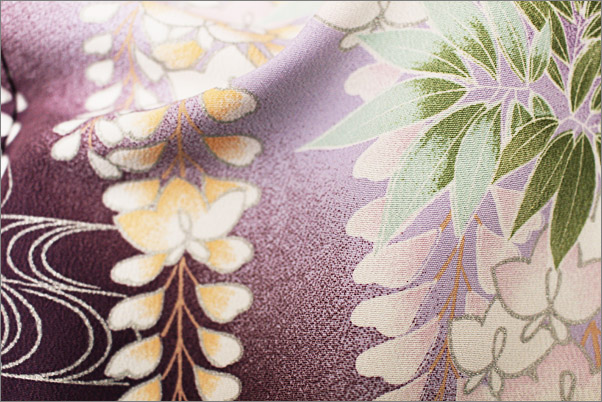 洗える着物(袷・訪問着) Mサイズ　 紫地に藤柄　単品販売　-洗える着物通販店【枠 ～waku～】